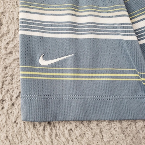Nike Shirt Mens Medium Blue Striped Golf Fit Dry Outdoors Swoosh Logo Casual - Picture 7 of 16